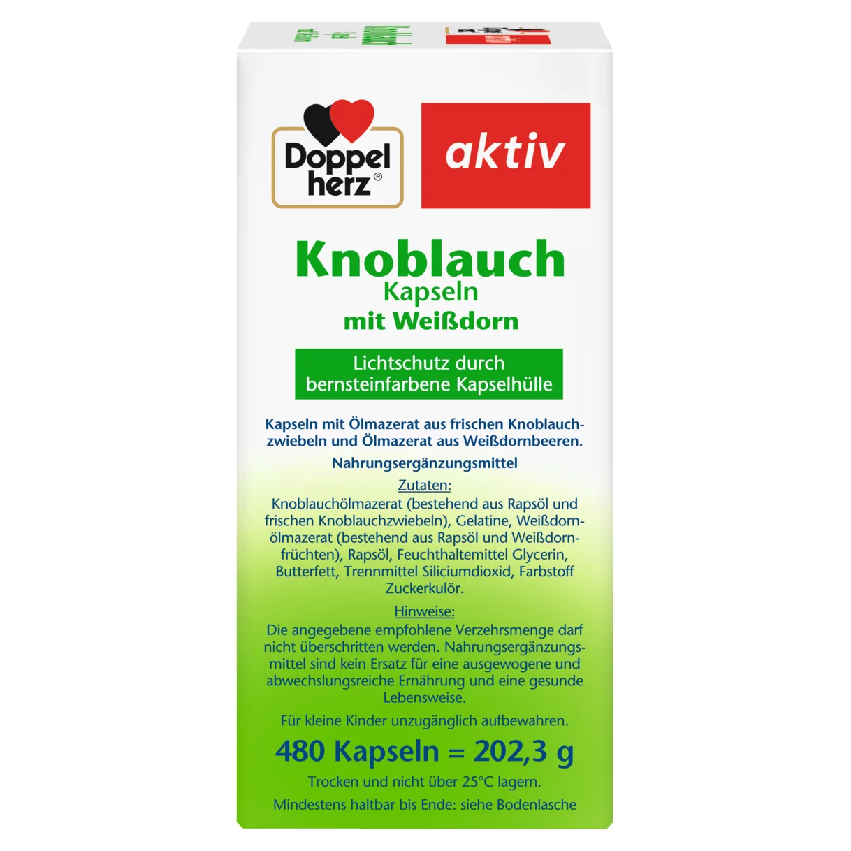 Illustration of the product packaging Doppelherz aktiv Garlic  side view right